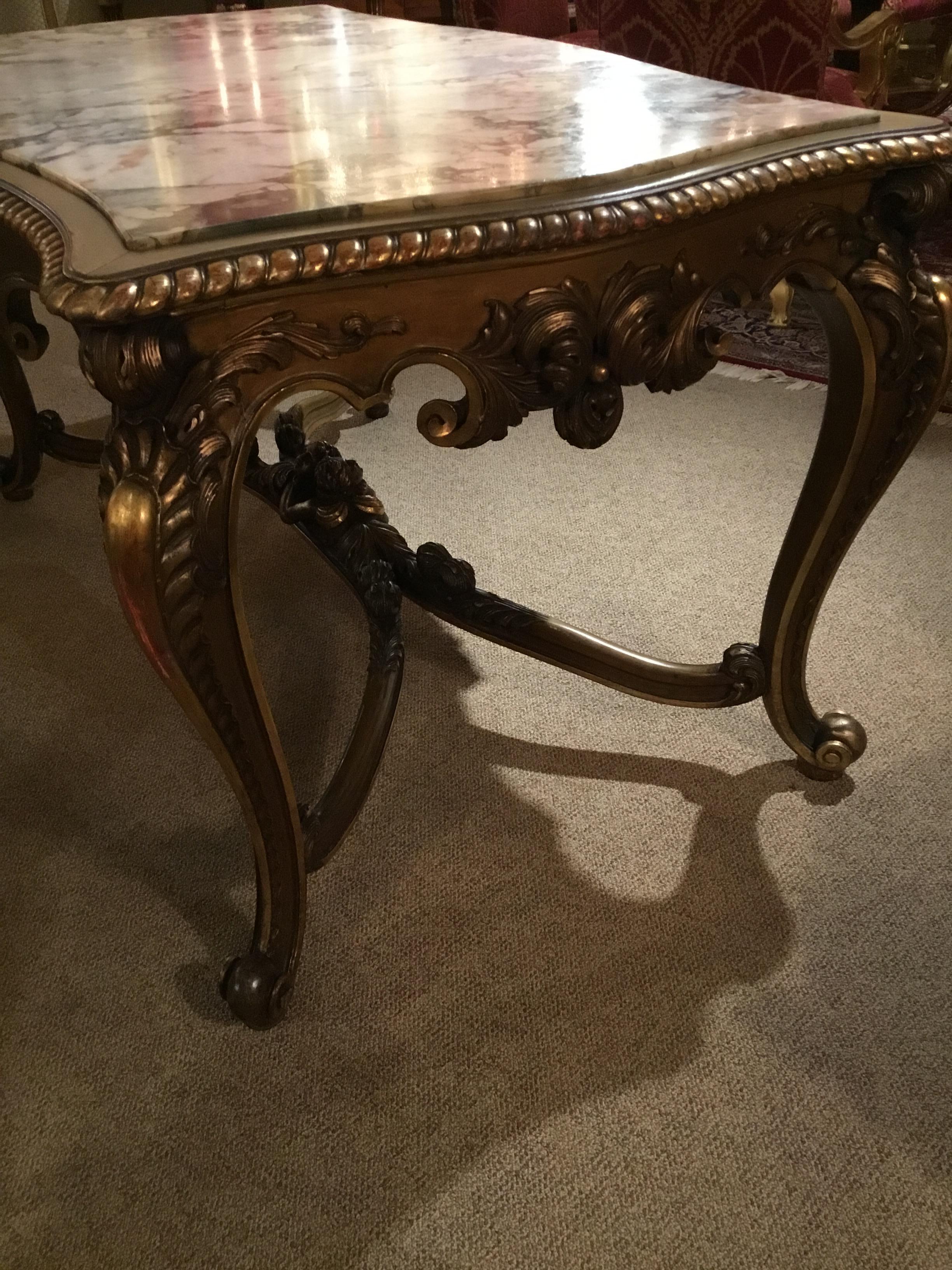 Louis XV Style Center Table, Early 19th Century with Variegated Marble Top In Good Condition In Houston, TX