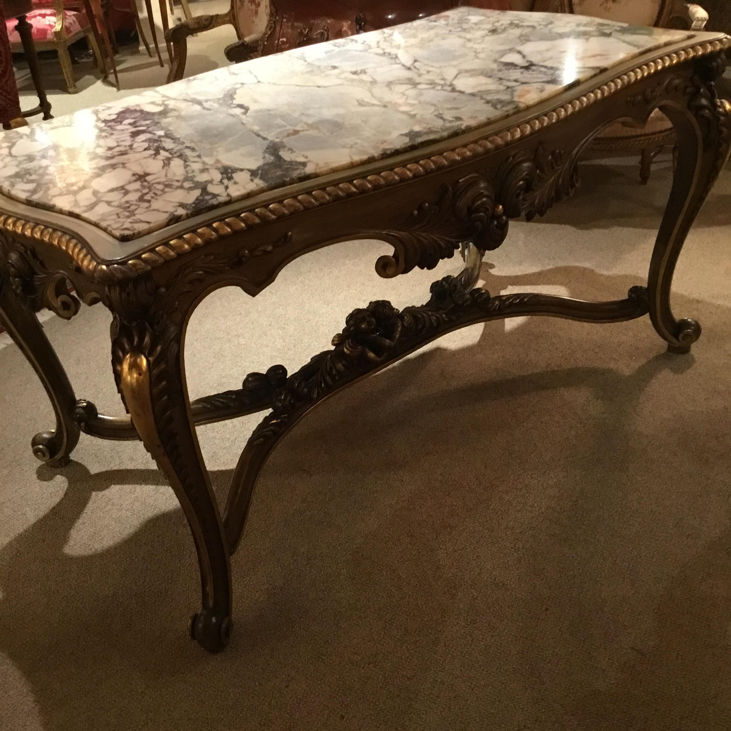 Louis XV Style Center Table, Early 19th Century with Variegated Marble Top 3