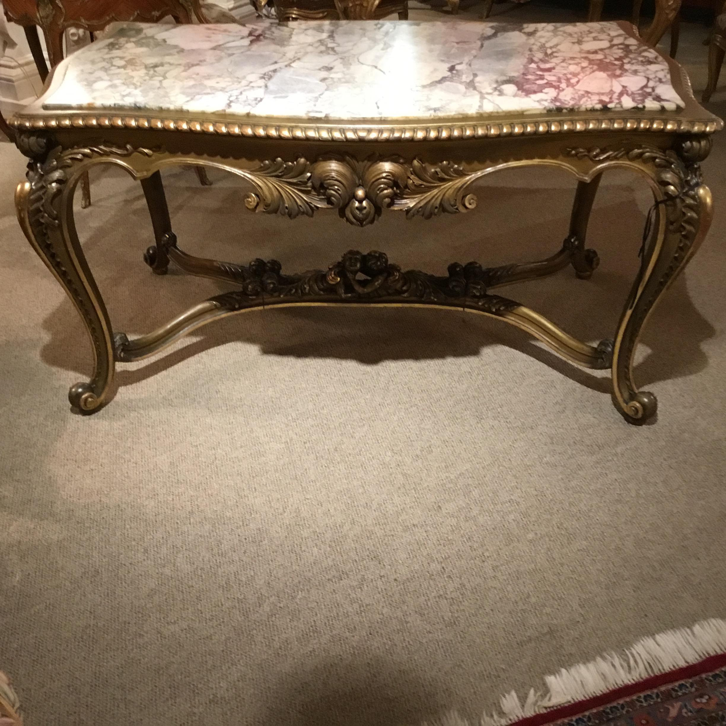 Louis XV Style Center Table, Early 19th Century with Variegated Marble Top 4