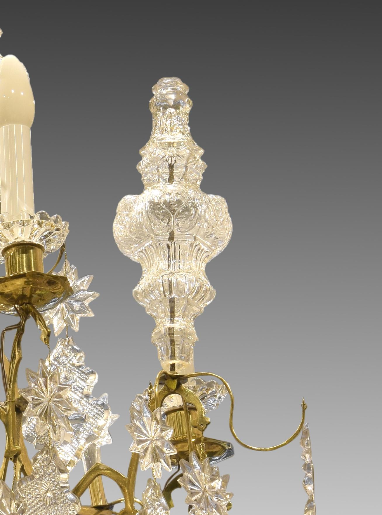 19th Century Louis XV Style Chandelier 12 Lights, Glass, Bronze, Baccarat, France, 19th C