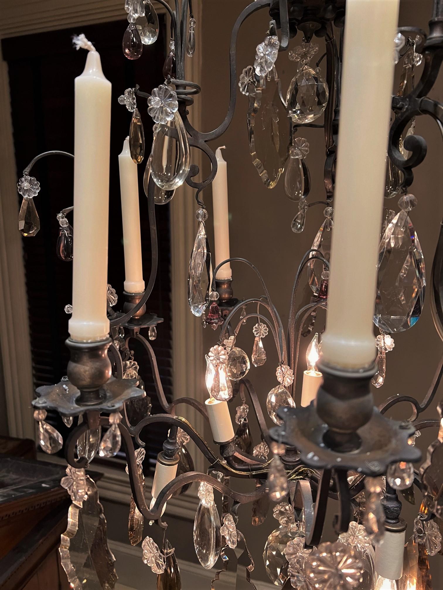 Bronze Louis XV Style Chandelier, 6 Candles and 9 Electric Lights, France, Circa:1880 For Sale