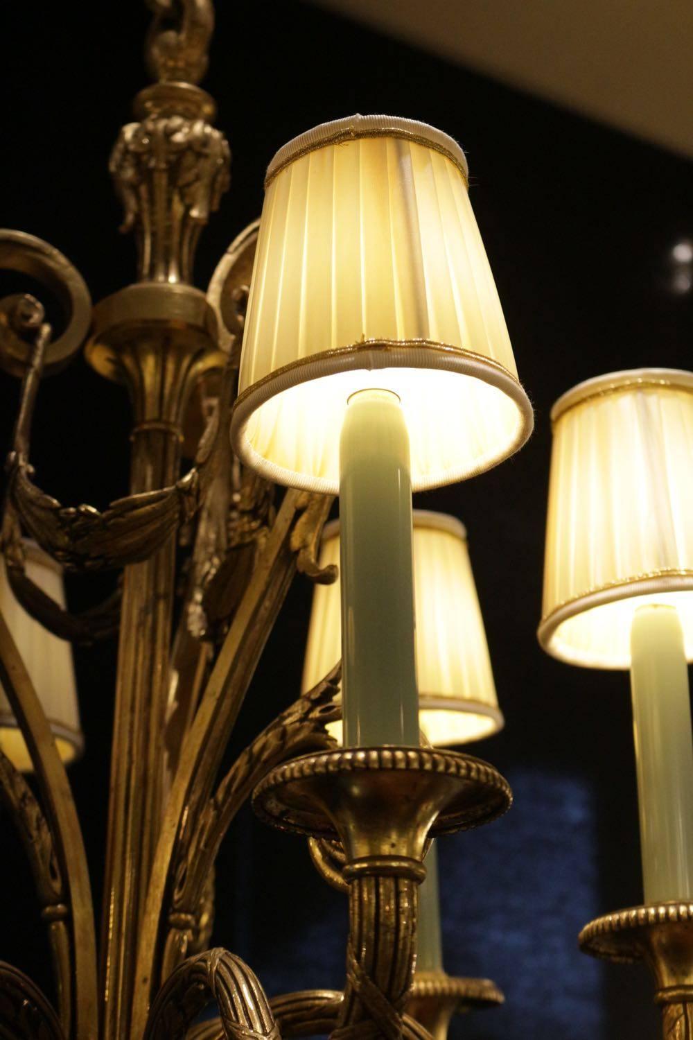 Napoleon III Louis XV Style Chandelier in Gold Gilt Bronze with its Original Shades