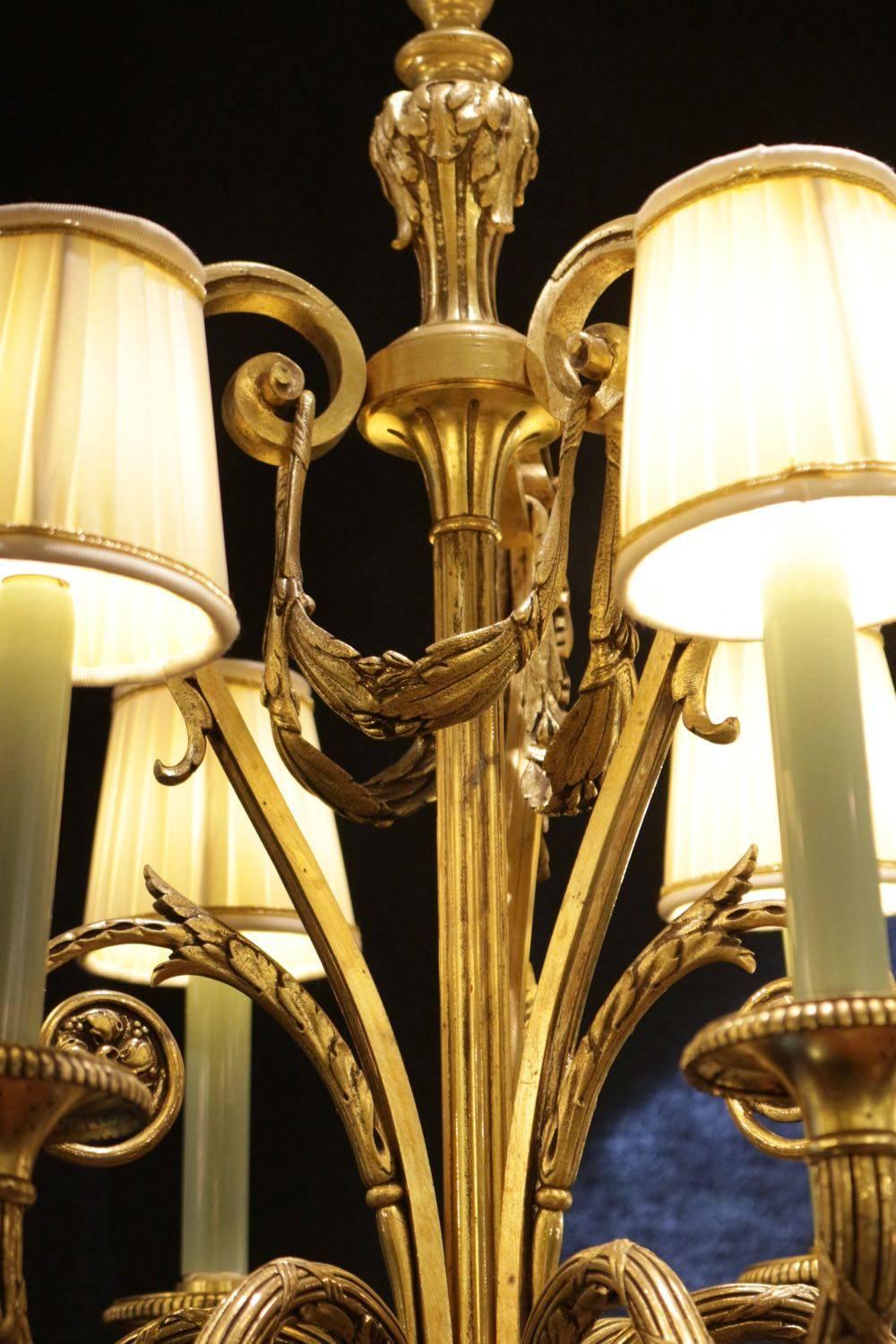 Louis XV Style Chandelier in Gold Gilt Bronze with its Original Shades 1