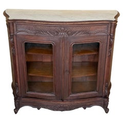 Louis XV Style Cherrywood 2 Glass Doors Drawer and Marble Top, Late 19th century