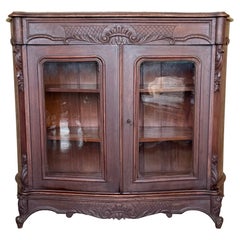 Louis XV Style Cherrywood 2 Glass Doors Drawer and Marble Top, Late 19th century