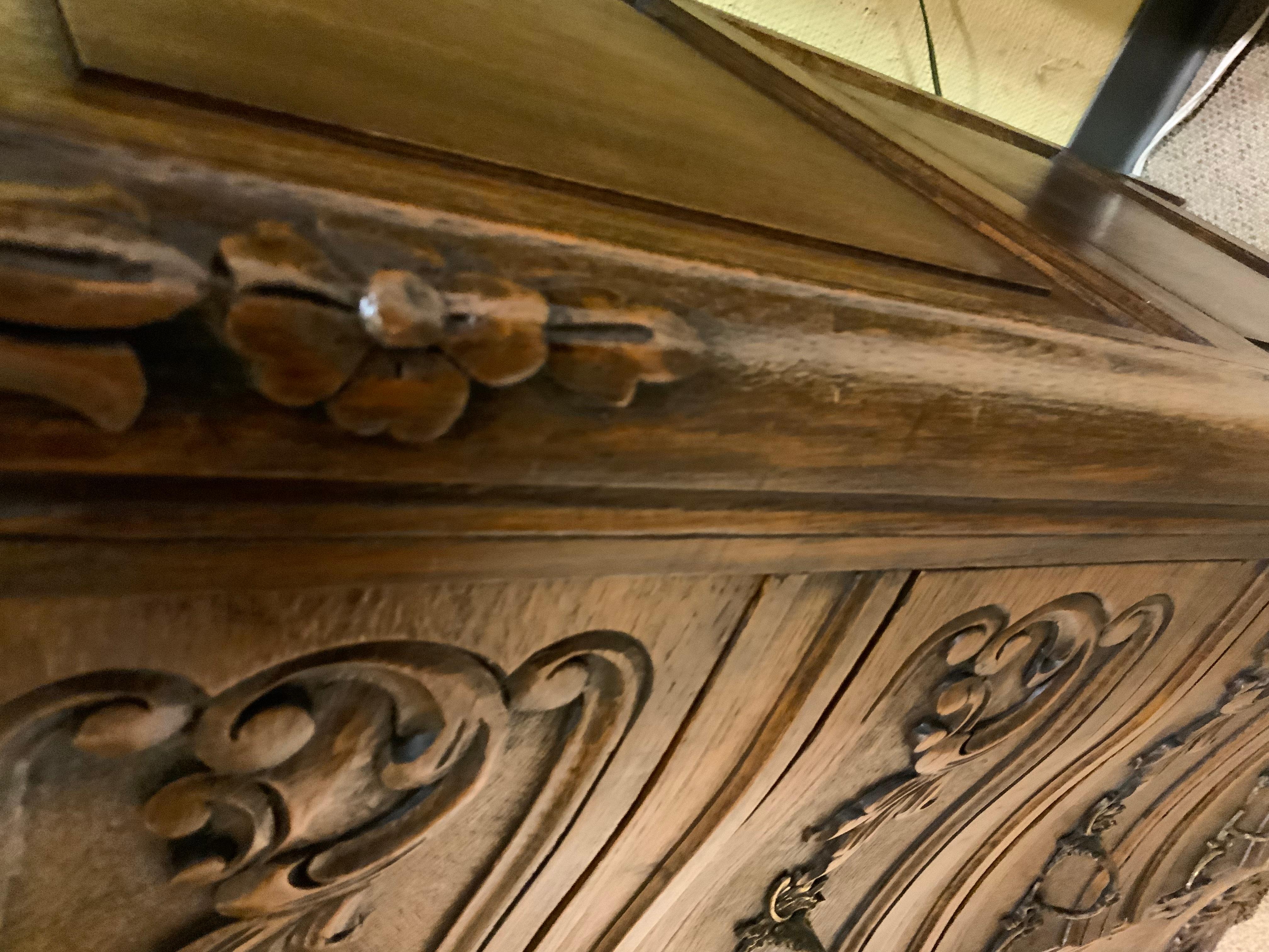 Louis XVI Louis XV-Style Chest of Drawers, Dark Oak, Hand Carved 19th C. For Sale