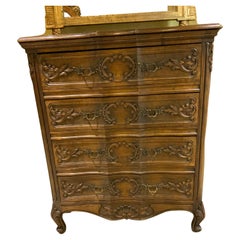 Antique Louis XV-Style Chest of Drawers, Dark Oak, Hand Carved 19th C.