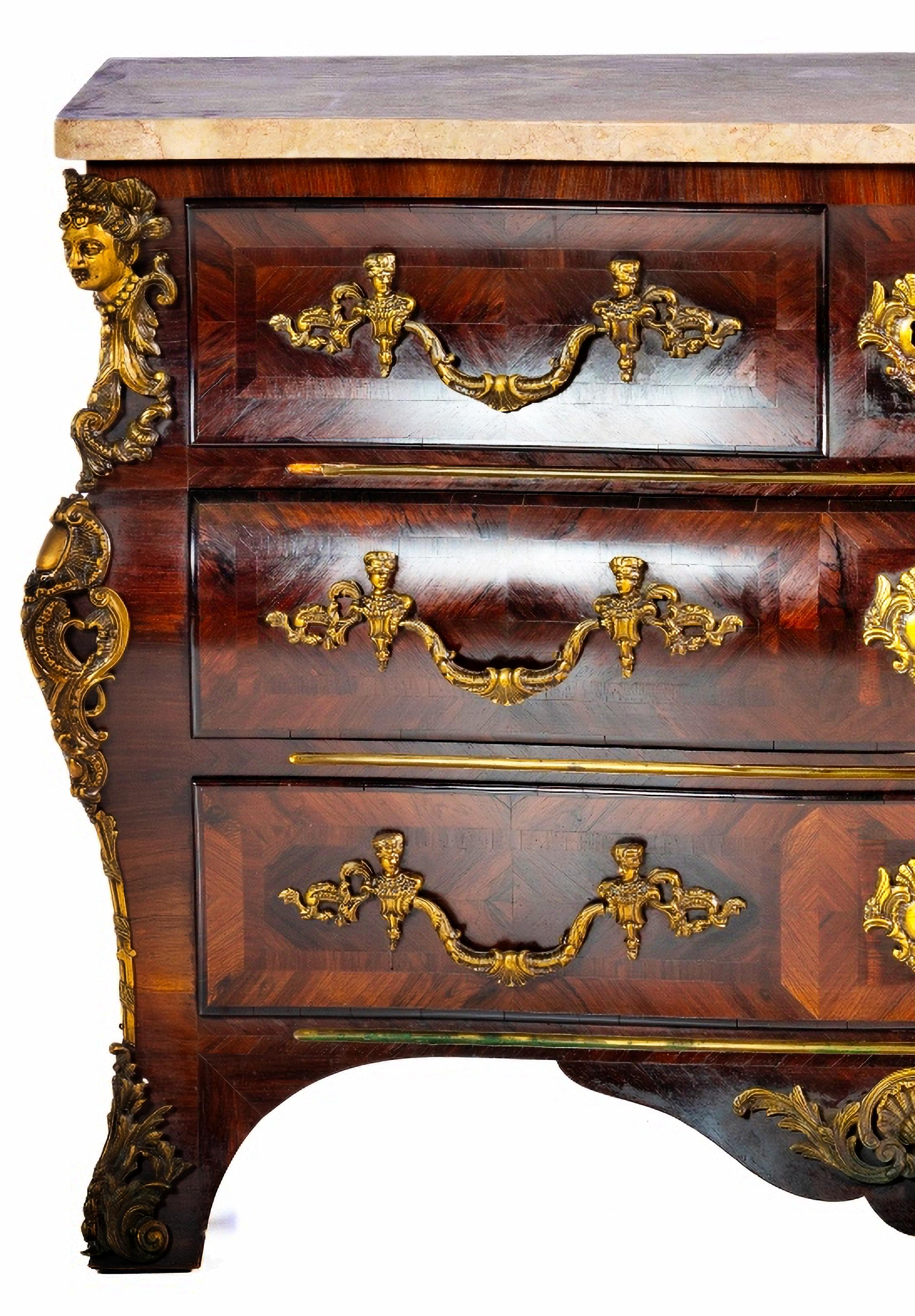Hand-Crafted LOUIS XV STYLE CHEST OF DRAWERS  French, 19th Century For Sale
