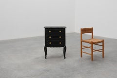 Louis XV Style Chest of Drawers in Black Lacquered Oak, France, 1950s