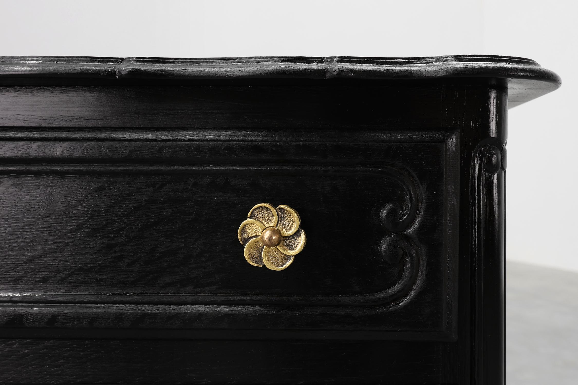 Francese Louis XV Style Chest of Drawers in Black Lacquered Oak, France, 1950s in vendita