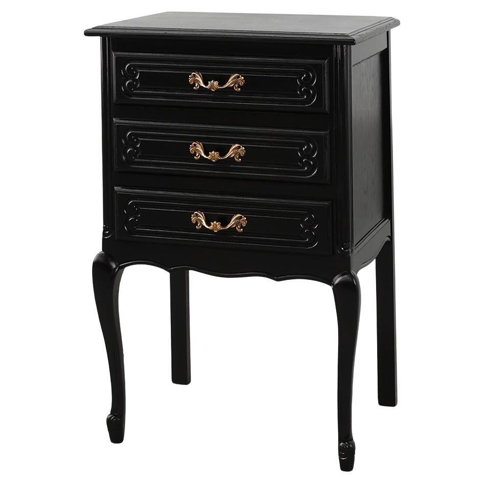 Louis XV Style Chest of Drawers in Black Lacquered Oak, France, 1950s