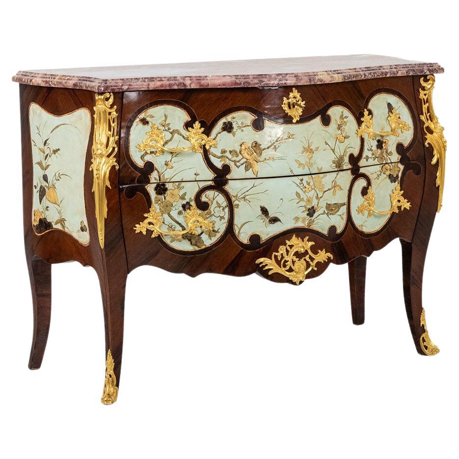 Louis XV style chest of drawers, opening with 2 drawers, decorated with flowers