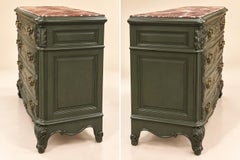 Louis XV Style Chest of Drawers Rocaille – Green Lacquer, Red Marble Top