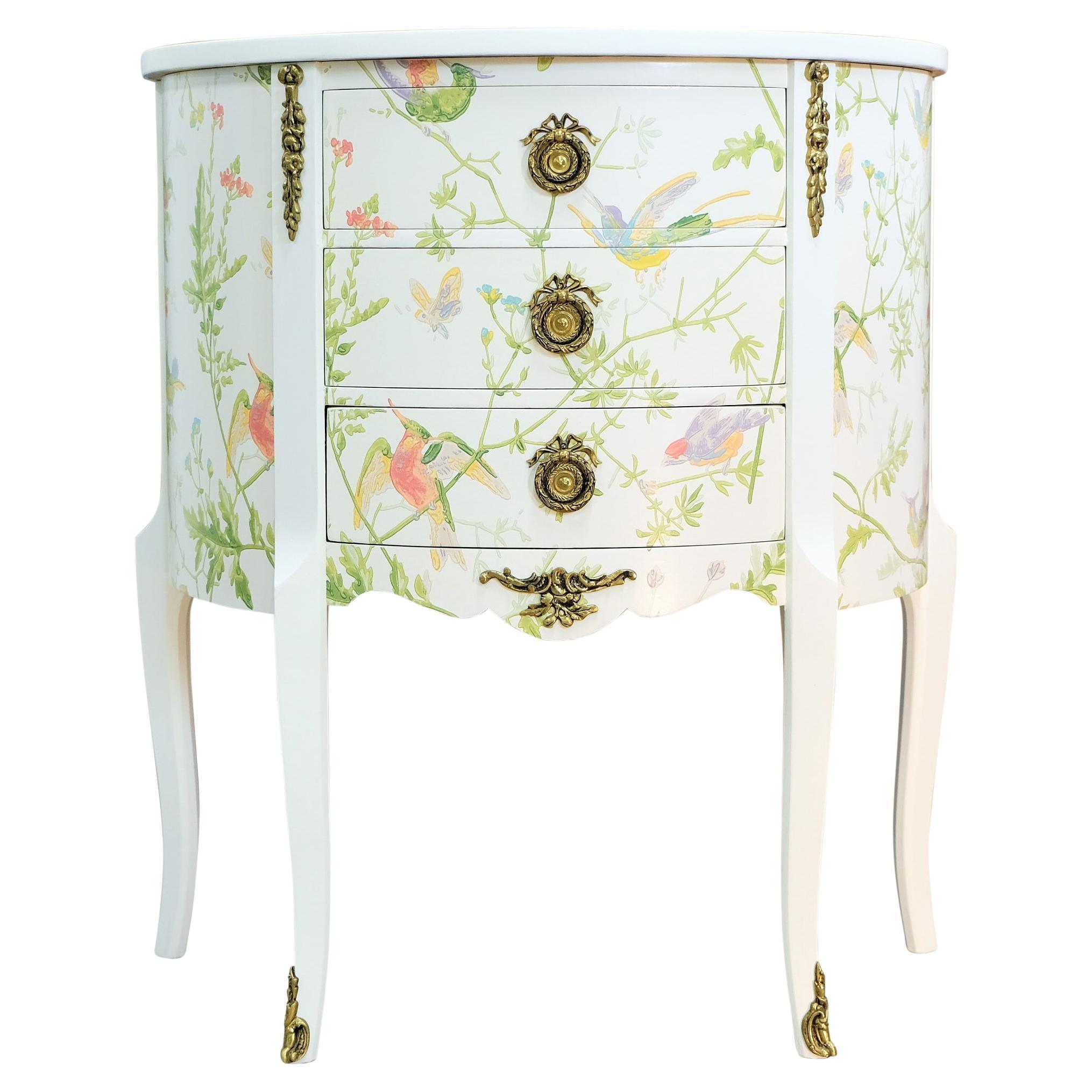 Louis XV Style Chest with Floral Design and Marble Tops For Sale
