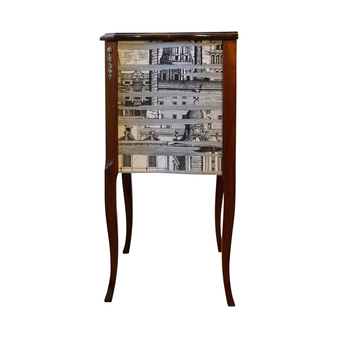 Louis XV Style Chest with Fornasetti Pattern of Ancient Rome and Marble Top 1