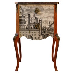 Louis XV Style Chest with Fornasetti Pattern of Ancient Rome and Marble Top