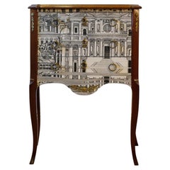 Louis XV Style Chest with Fornasetti Pattern of Ancient Rome and Marble Top