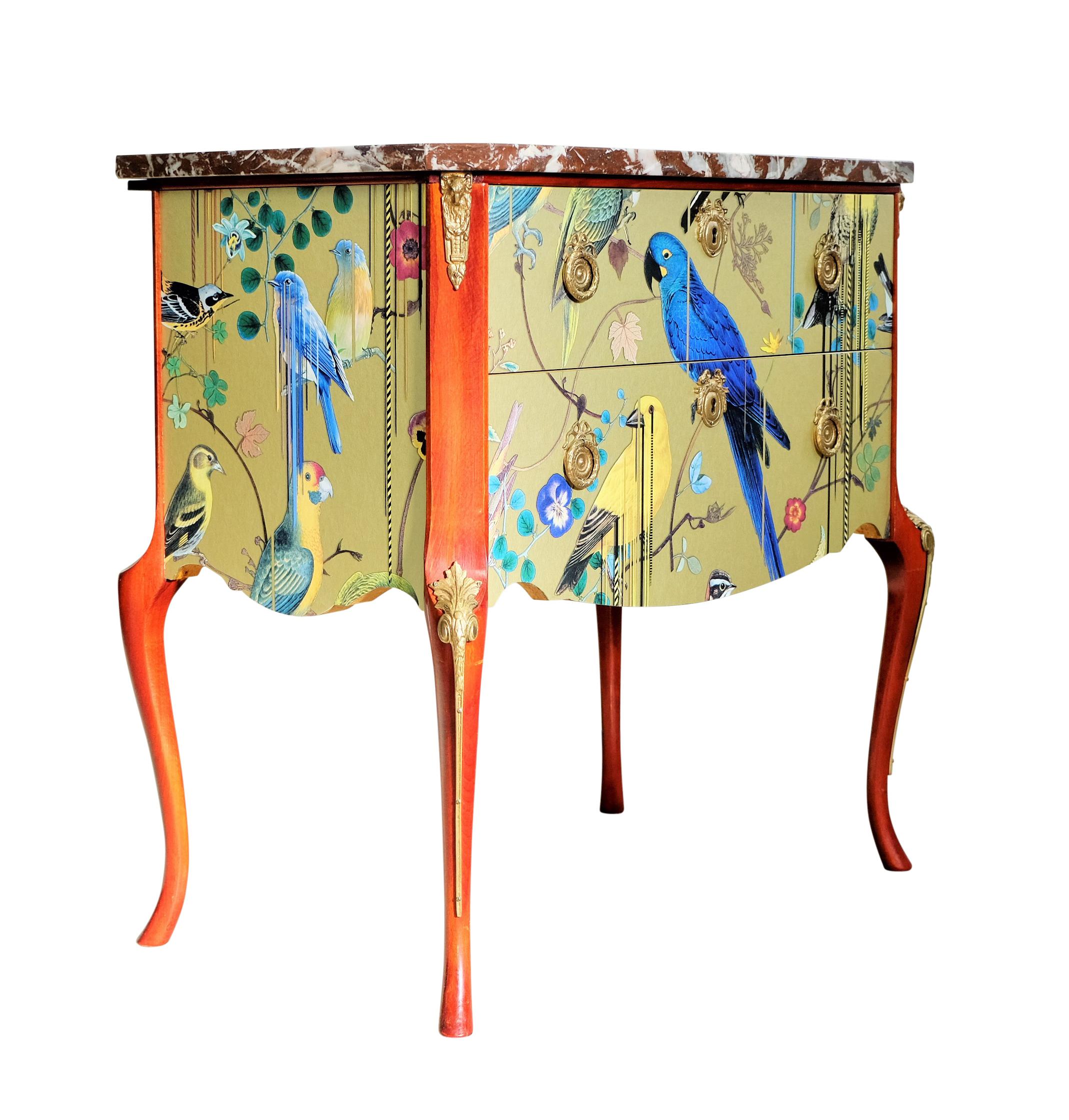 Gustavian commode with marble slab and frame with Gold Christian Lacroix Design. Fine original fittings in solid brass. 

Width: 70cm / 27.6