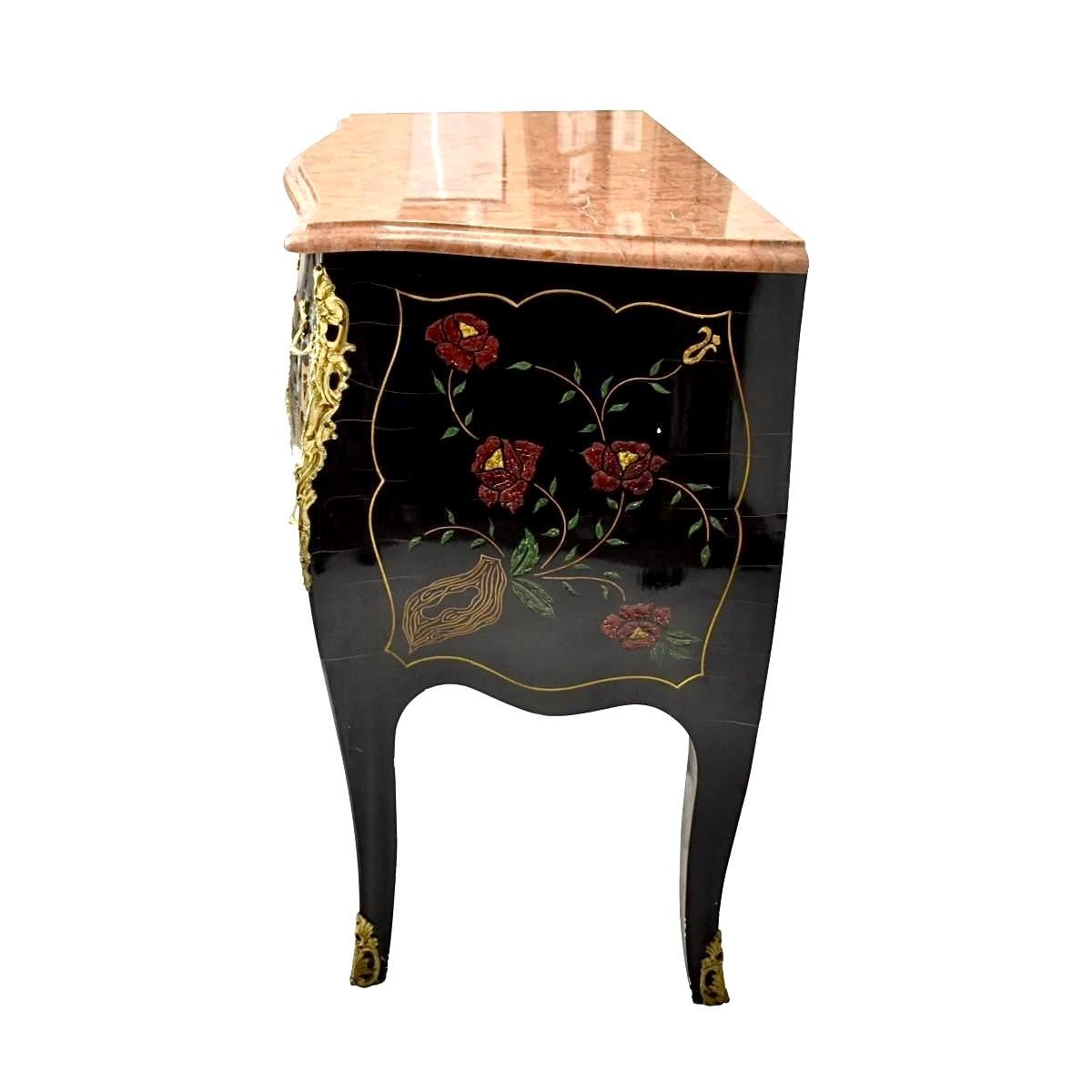 French Louis XV Style Chinoiserie Bronze Mounted Marble Top Commode For Sale