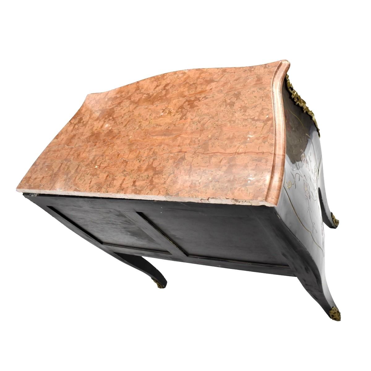 Painted Louis XV Style Chinoiserie Bronze Mounted Marble Top Commode For Sale