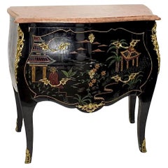 Commode chinoiseries de style Louis XV montée sur bronze et dessus en marbre