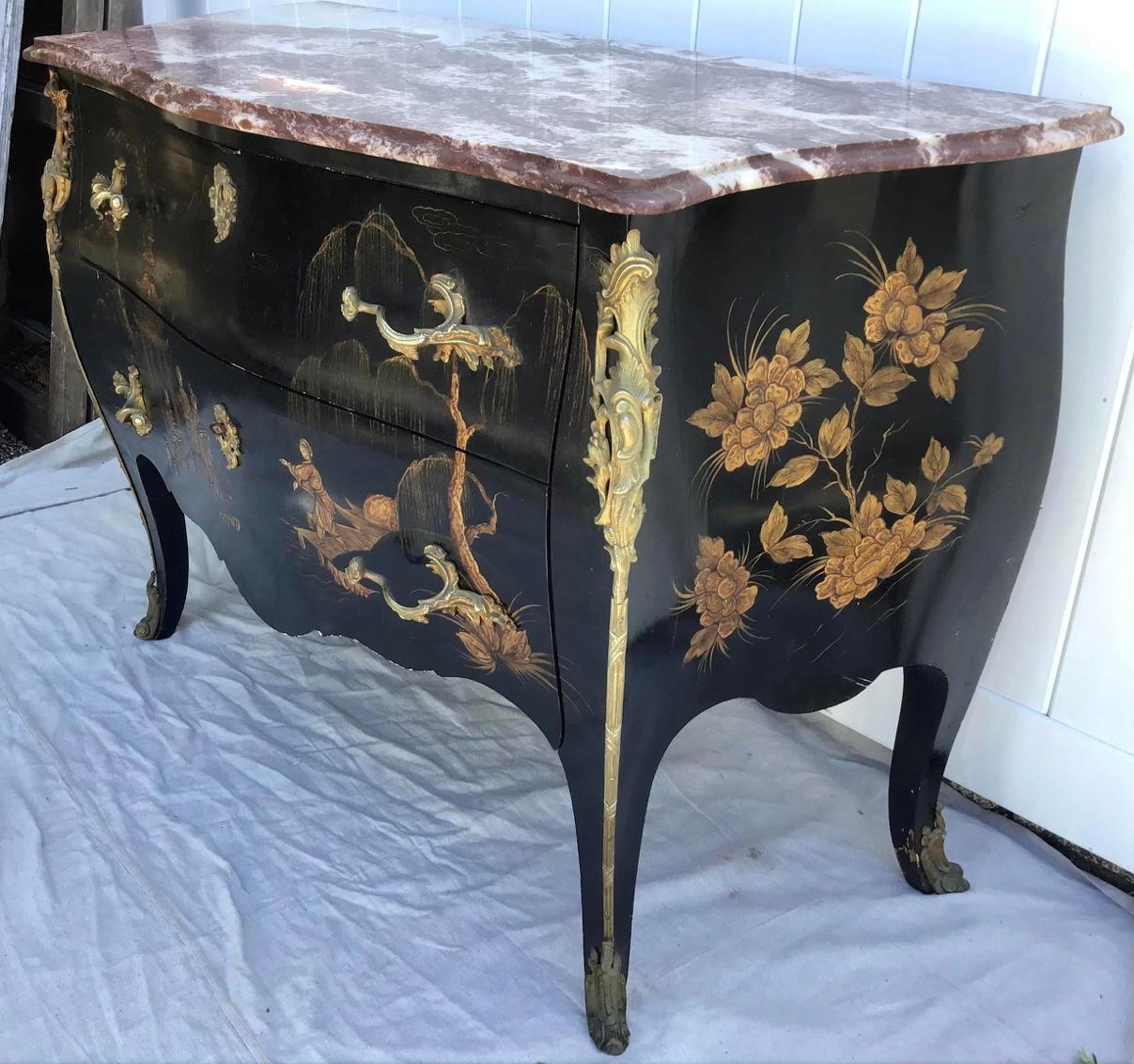Louis XV Style Chinoiserie Chest of Drawers, Commode In Good Condition In Bradenton, FL