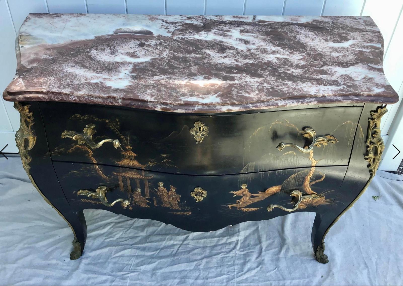 20th Century Louis XV Style Chinoiserie Chest of Drawers, Commode