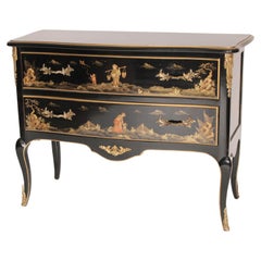 Retro Louis XV Style Chinoiserie Decorated Chest of Drawers