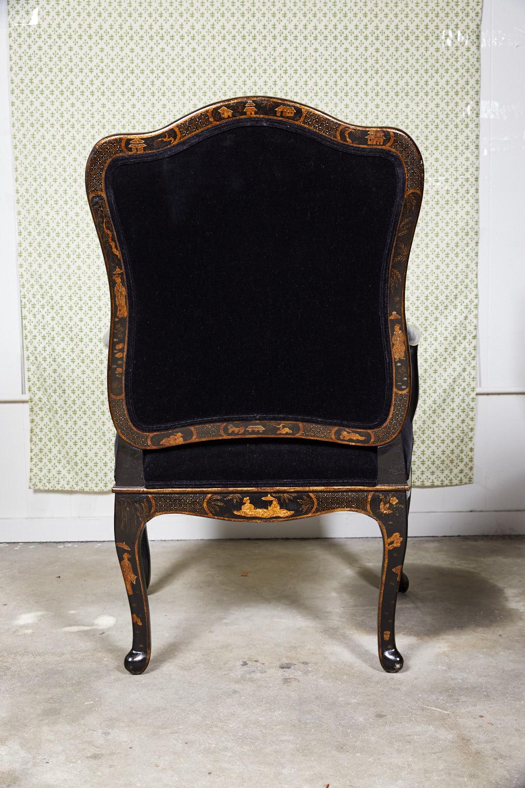 American Louis XV Style Chinoiserie Fauteuil by Sally Sirkin Lewis for J Robert Scott