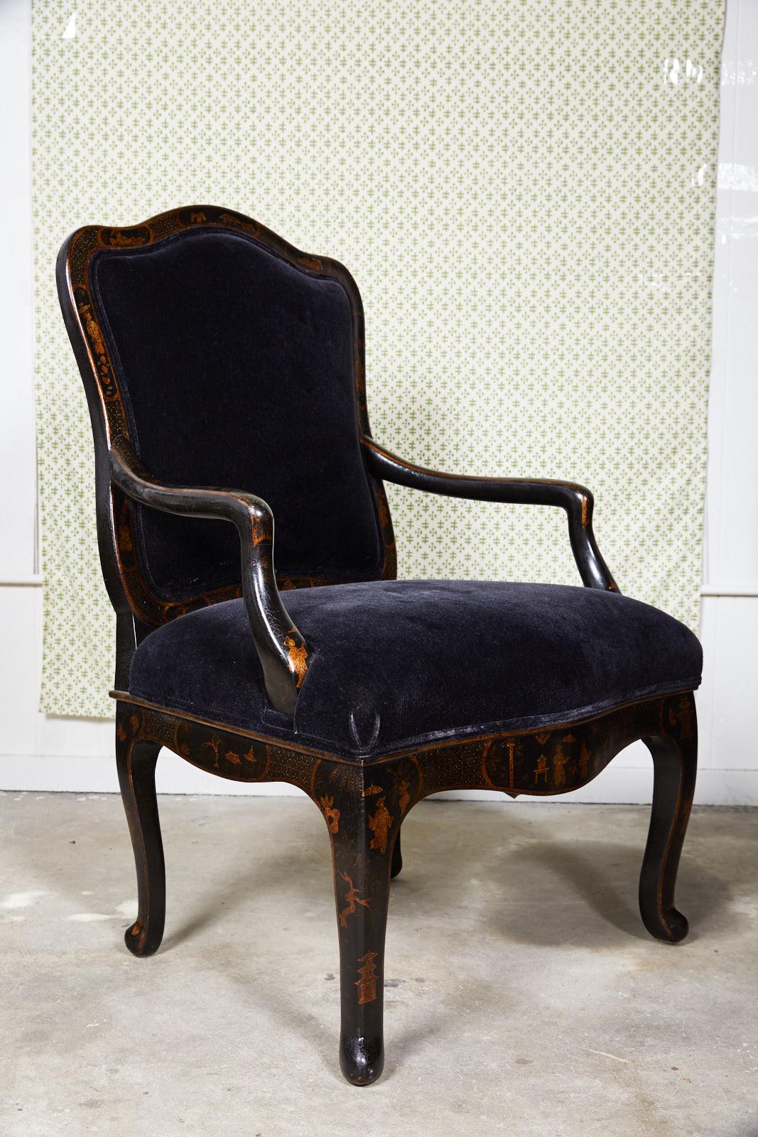 Contemporary Louis XV Style Chinoiserie Fauteuil by Sally Sirkin Lewis for J Robert Scott