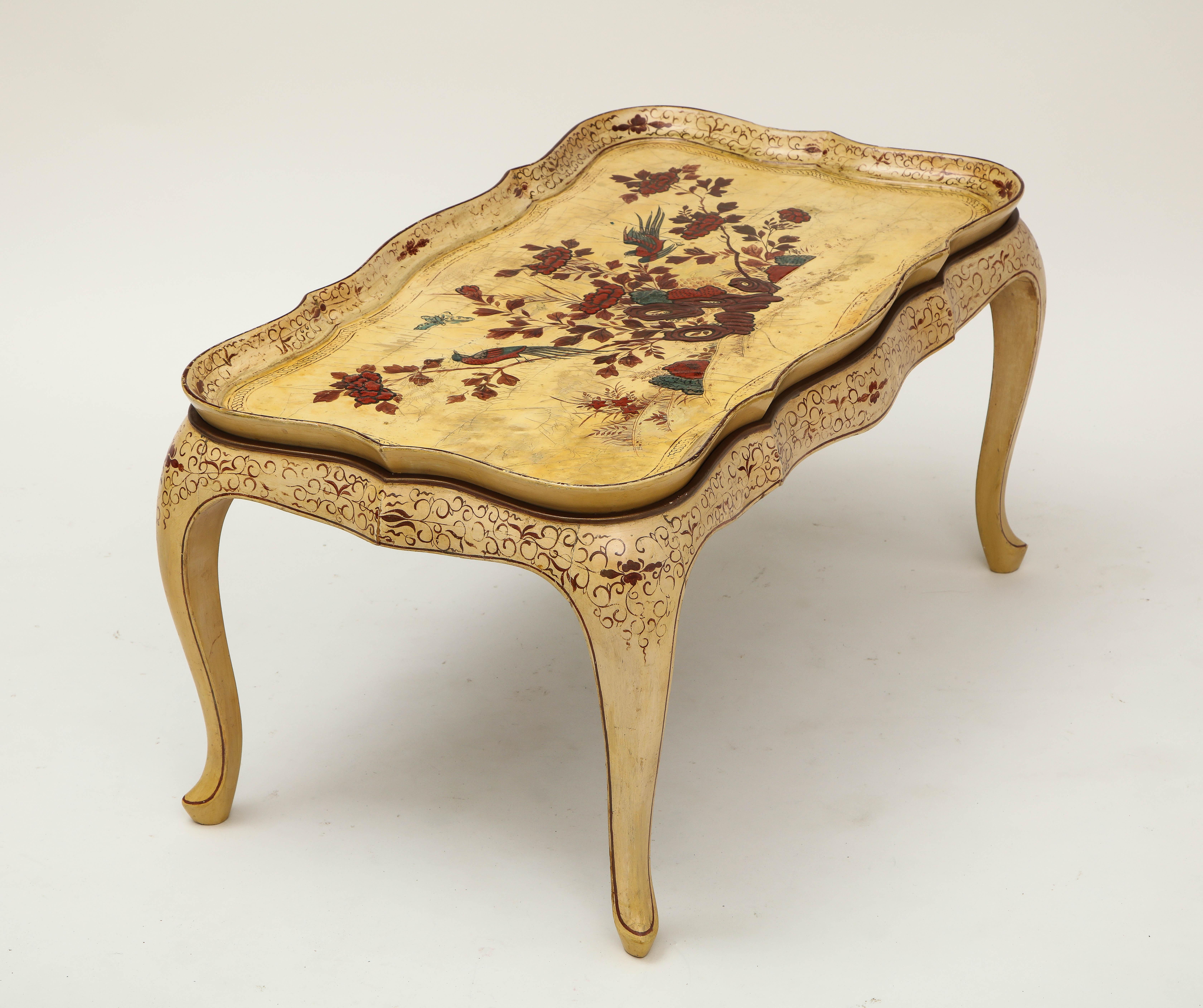Japanned Louis XV Style Chinoiserie Tray Top Low Table For Sale