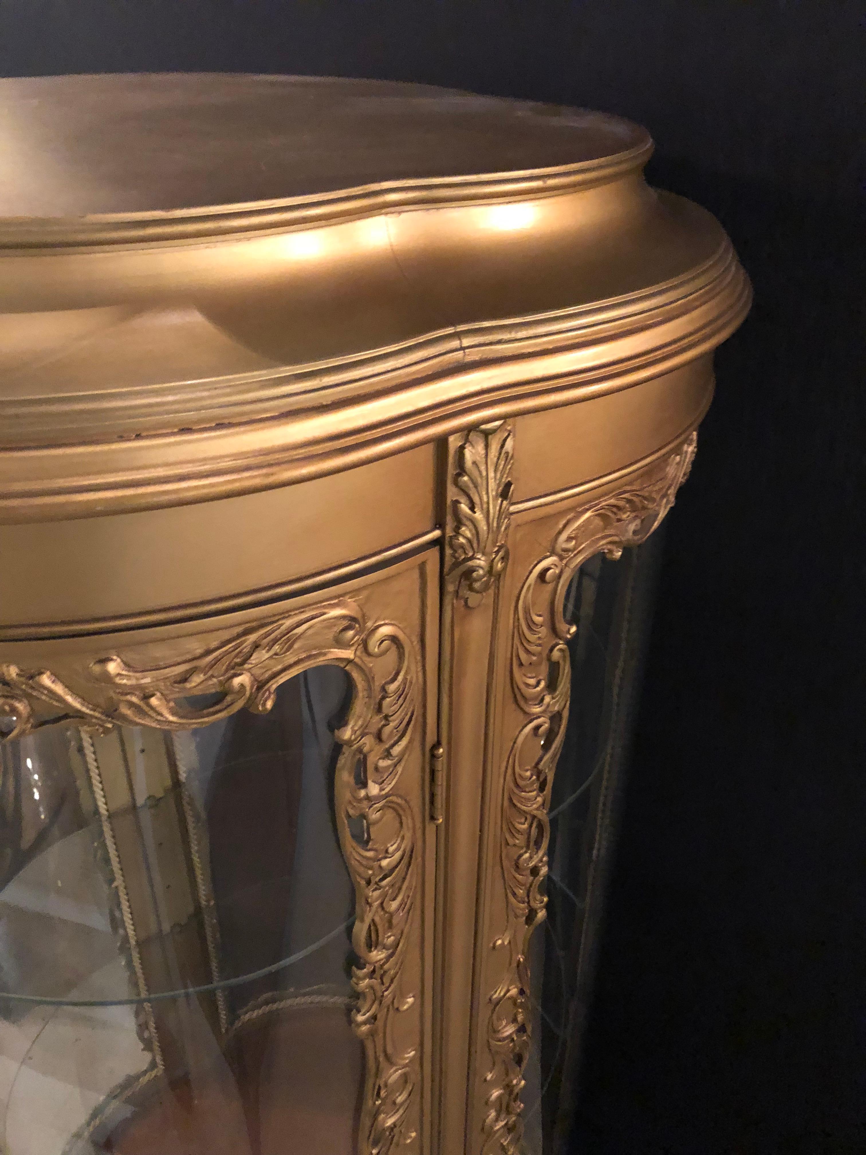 Louis XV Style Circular Giltwood Lighted Curio Vitrine Showcase 1