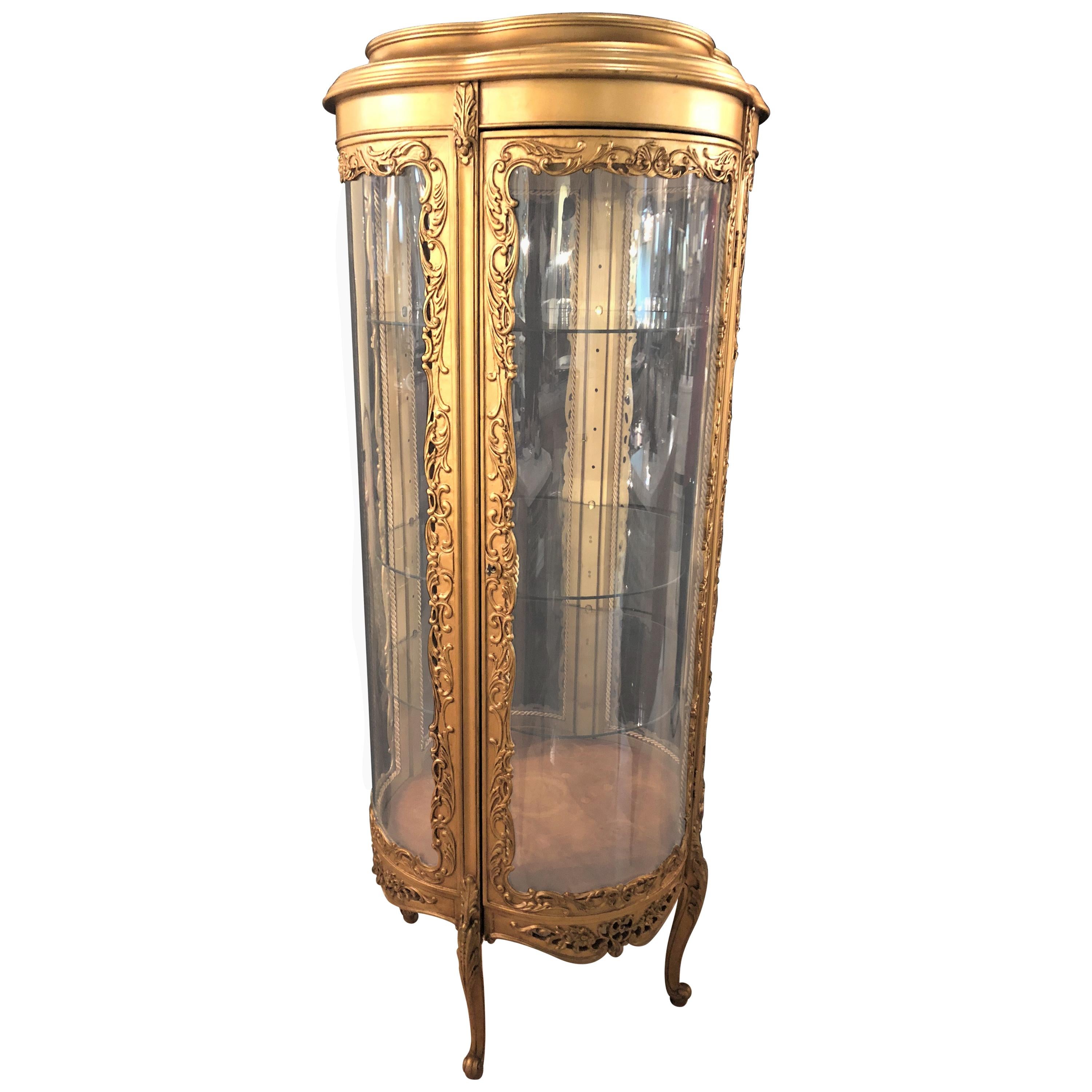 Louis XV Style Circular Giltwood Lighted Curio Vitrine Showcase