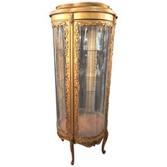 Antique Louis XV Style Circular Giltwood Lighted Curio Vitrine Showcase