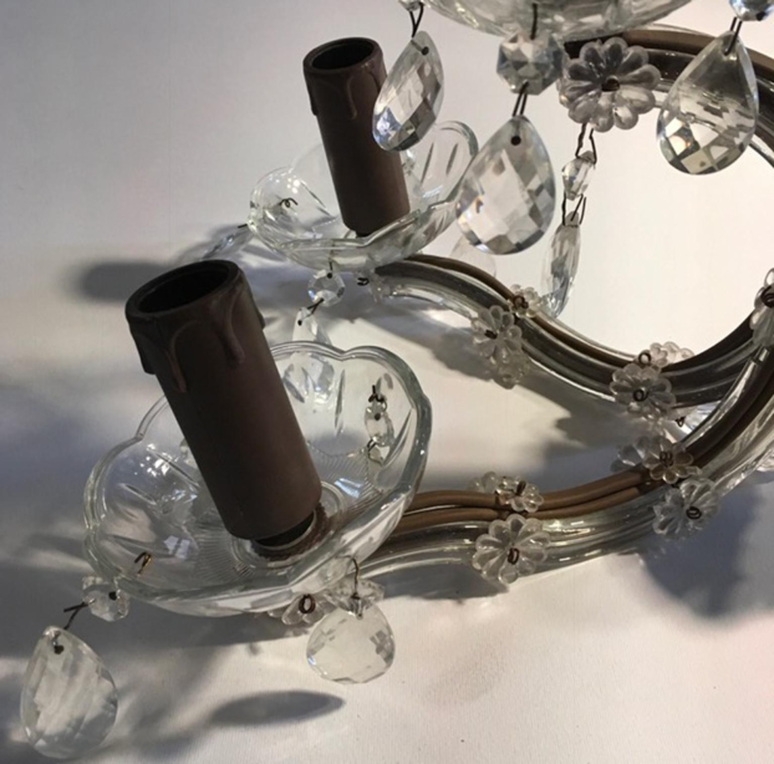 Applique à deux lumières de style Louis XV en verre transparent avec pendentifs en vente 8