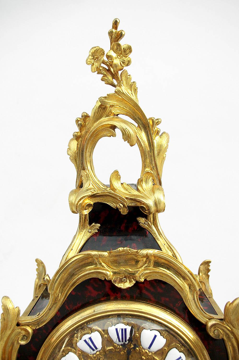 French Louis XV Style Clock and its Console in Scale and Gilt Bronze, 19th Century