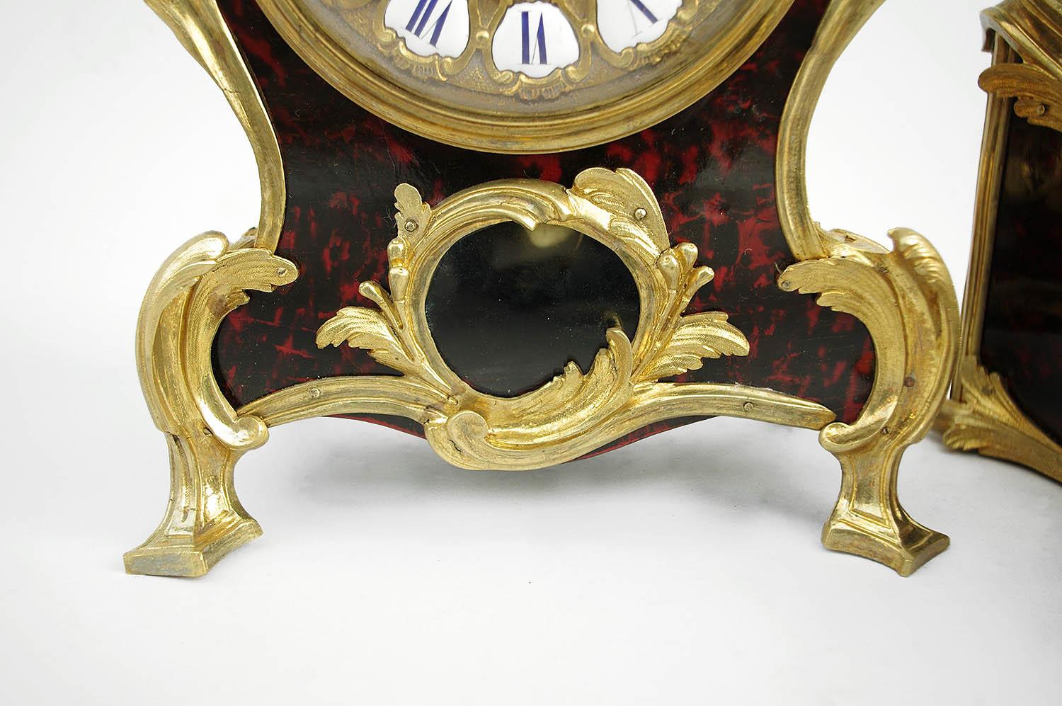 Louis XV Style Clock and its Console in Scale and Gilt Bronze, 19th