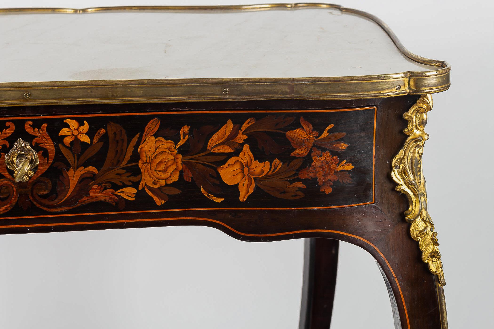 Louis XV Style Coffee Table with Jasmine Marquetry French Napoleon III Period 4