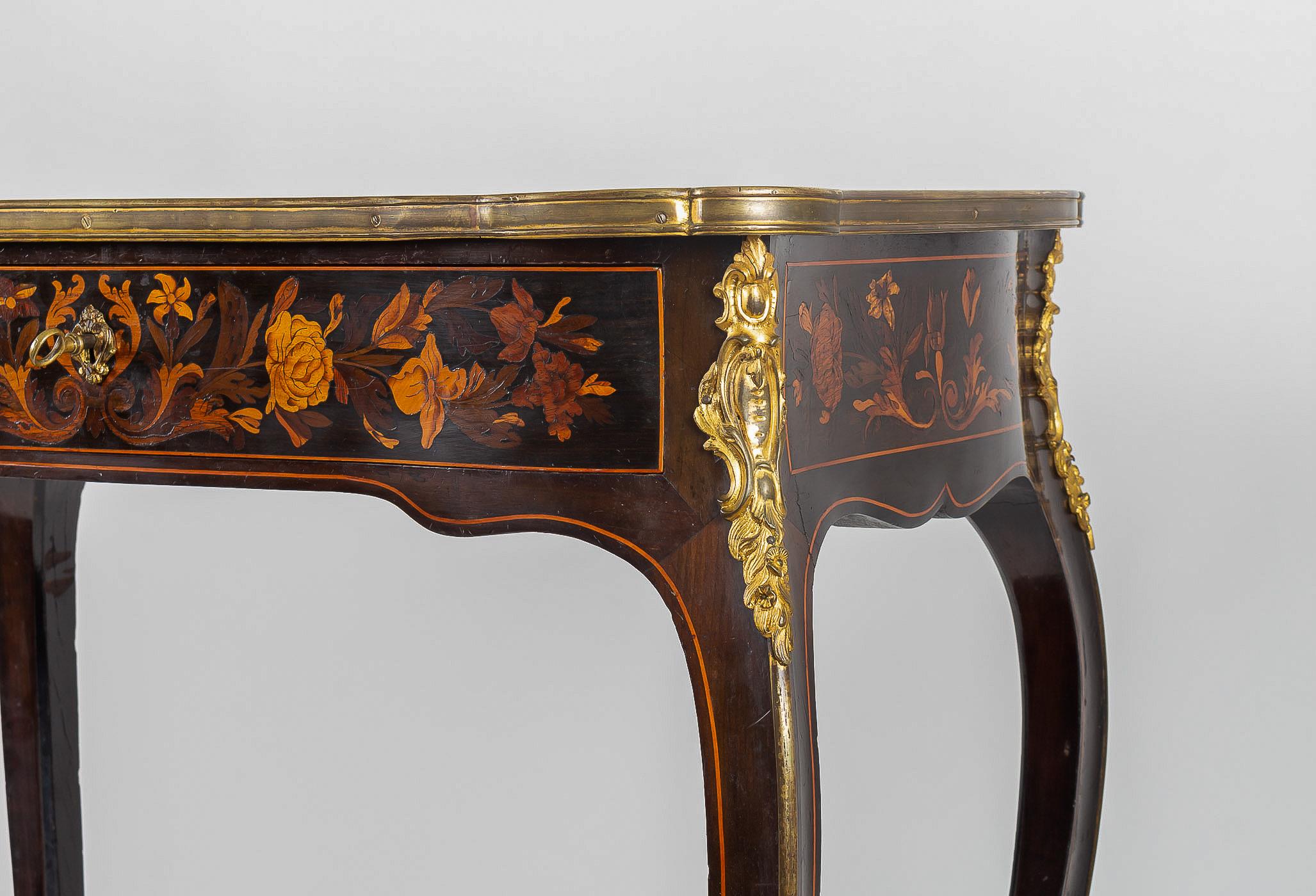 Louis XV Style Coffee Table with Jasmine Marquetry French Napoleon III Period 5