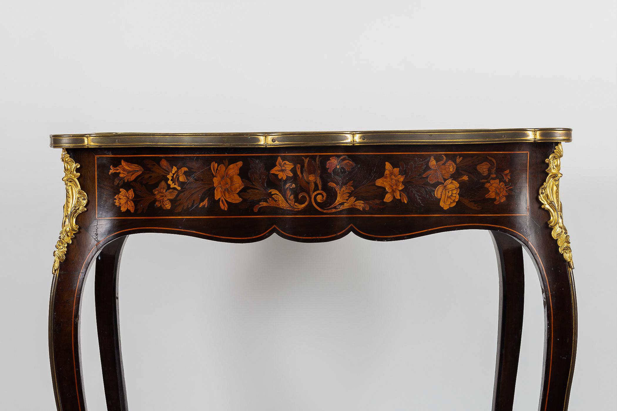 Louis XV Style Coffee Table with Jasmine Marquetry French Napoleon III Period 8
