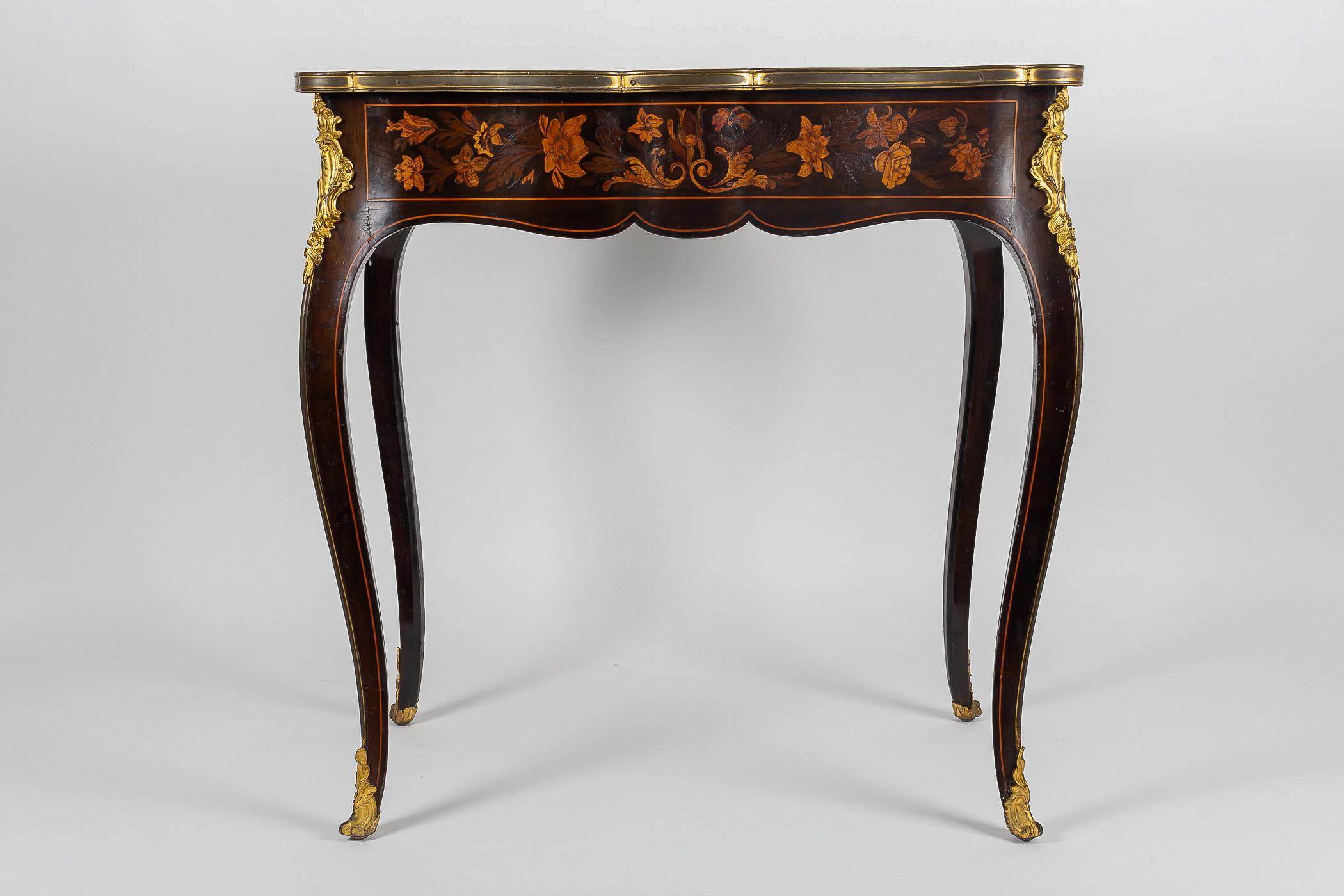 Louis XV Style Coffee Table with Jasmine Marquetry French Napoleon III Period 9