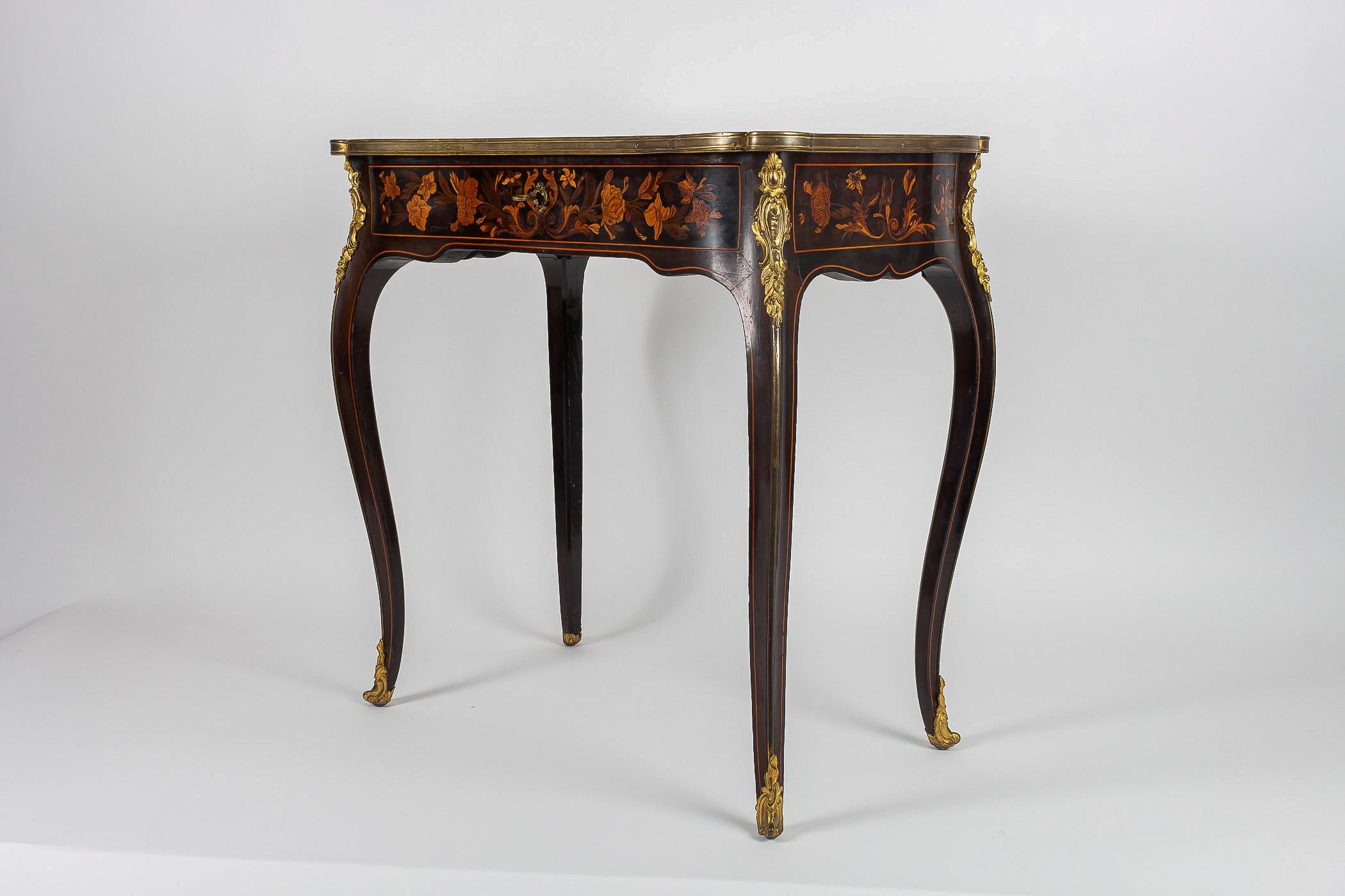 Louis XV Style Coffee Table with Jasmine Marquetry French Napoleon III Period 10