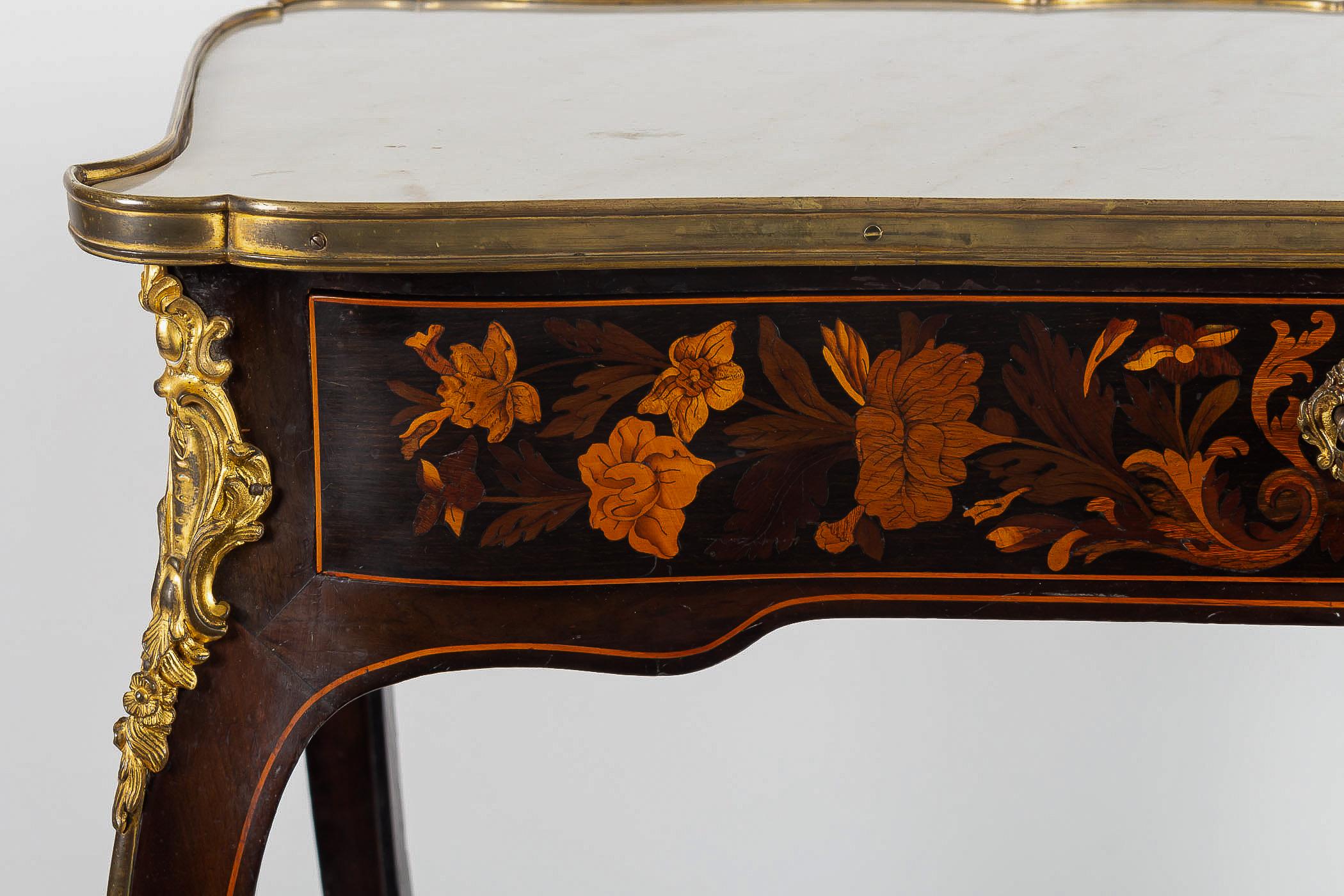 19th Century Louis XV Style Coffee Table with Jasmine Marquetry French Napoleon III Period