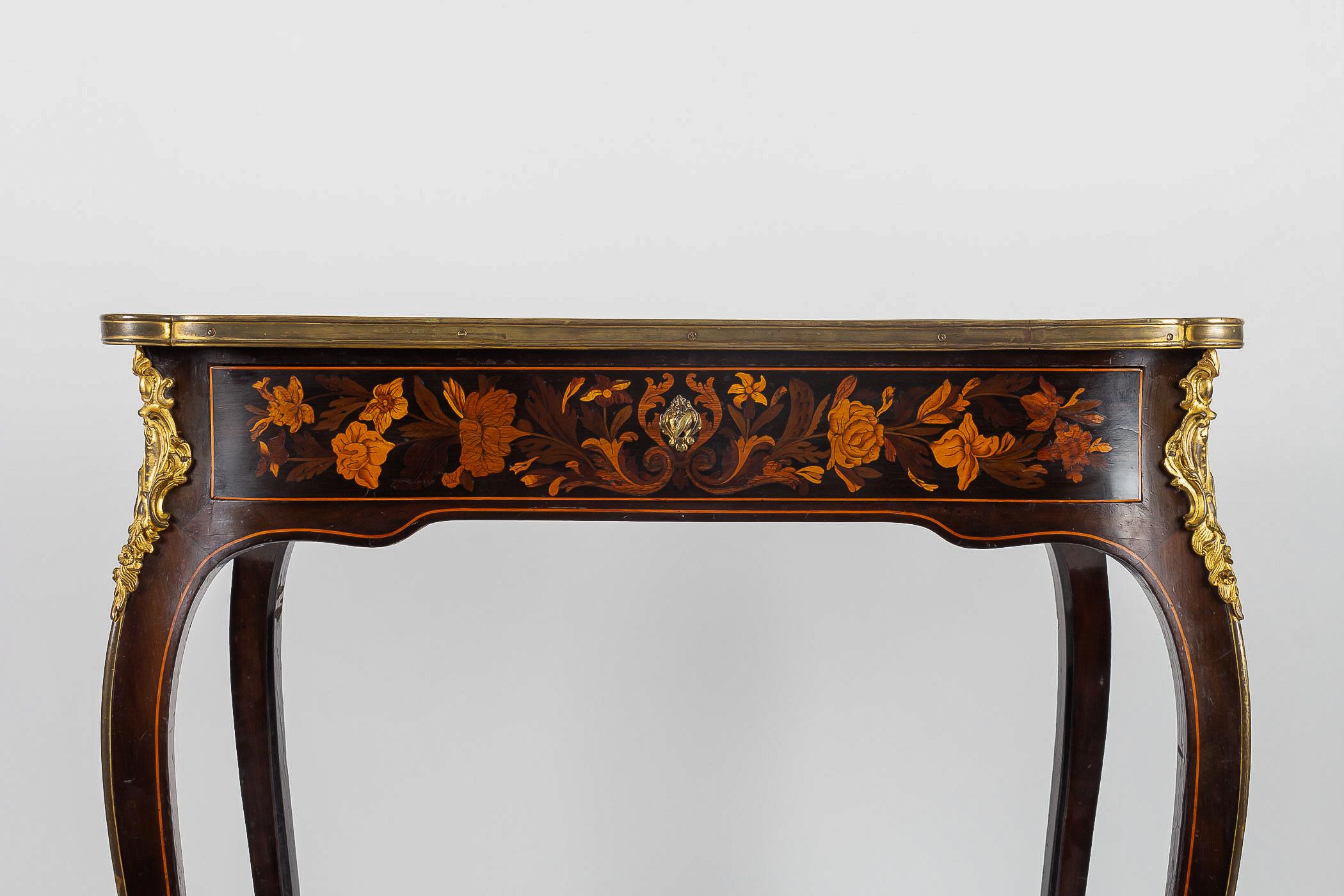 Bronze Louis XV Style Coffee Table with Jasmine Marquetry French Napoleon III Period