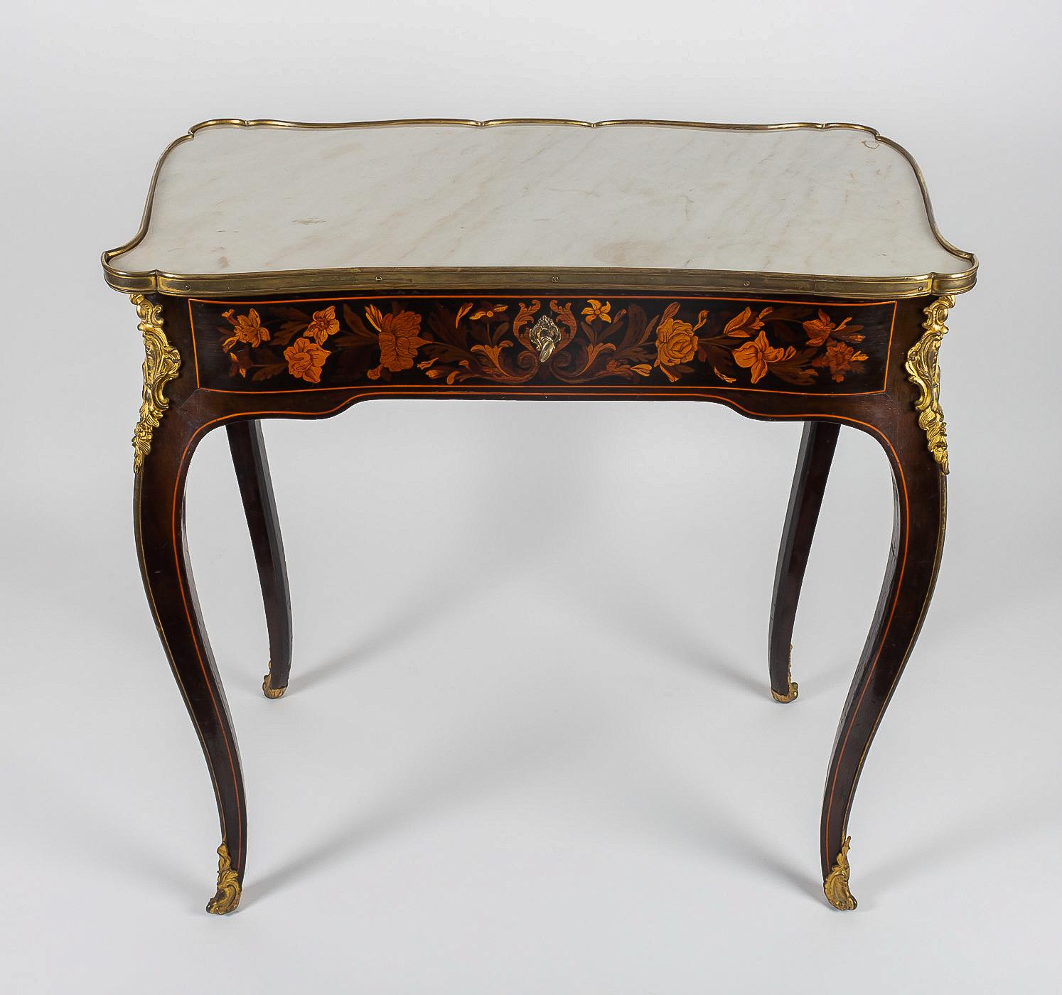 Louis XV Style Coffee Table with Jasmine Marquetry French Napoleon III Period 1