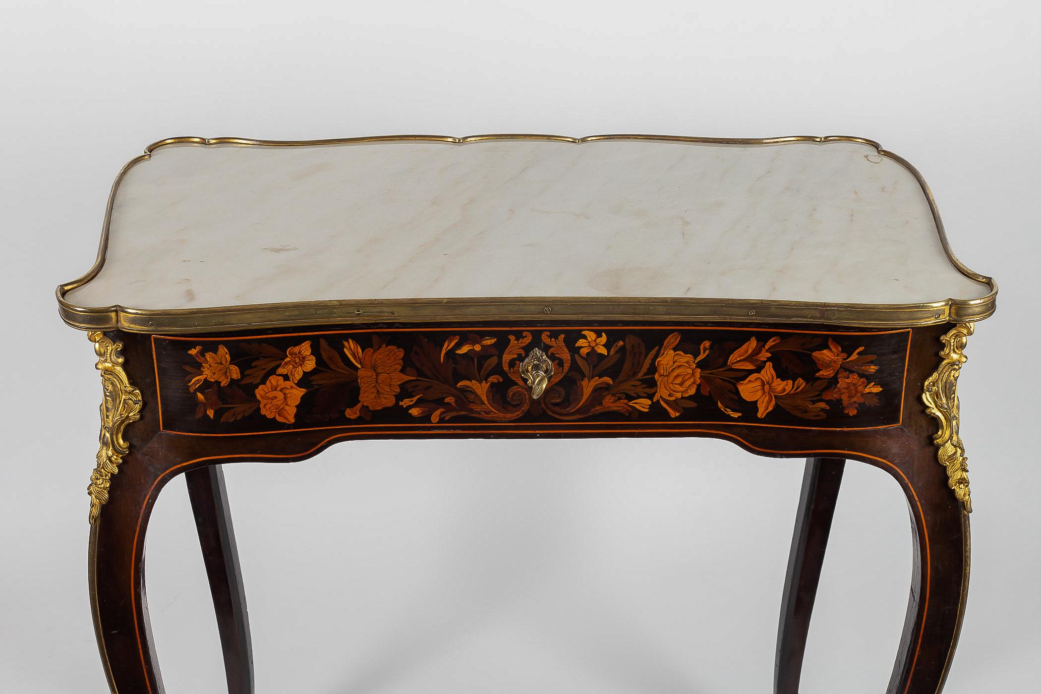 Louis XV Style Coffee Table with Jasmine Marquetry French Napoleon III Period 2