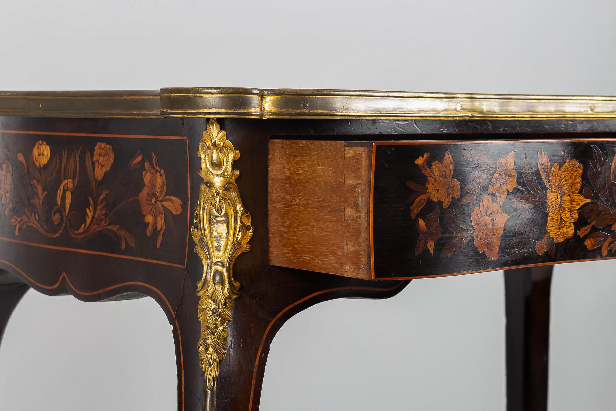 Louis XV Style Coffee Table with Jasmine Marquetry French Napoleon III Period 3