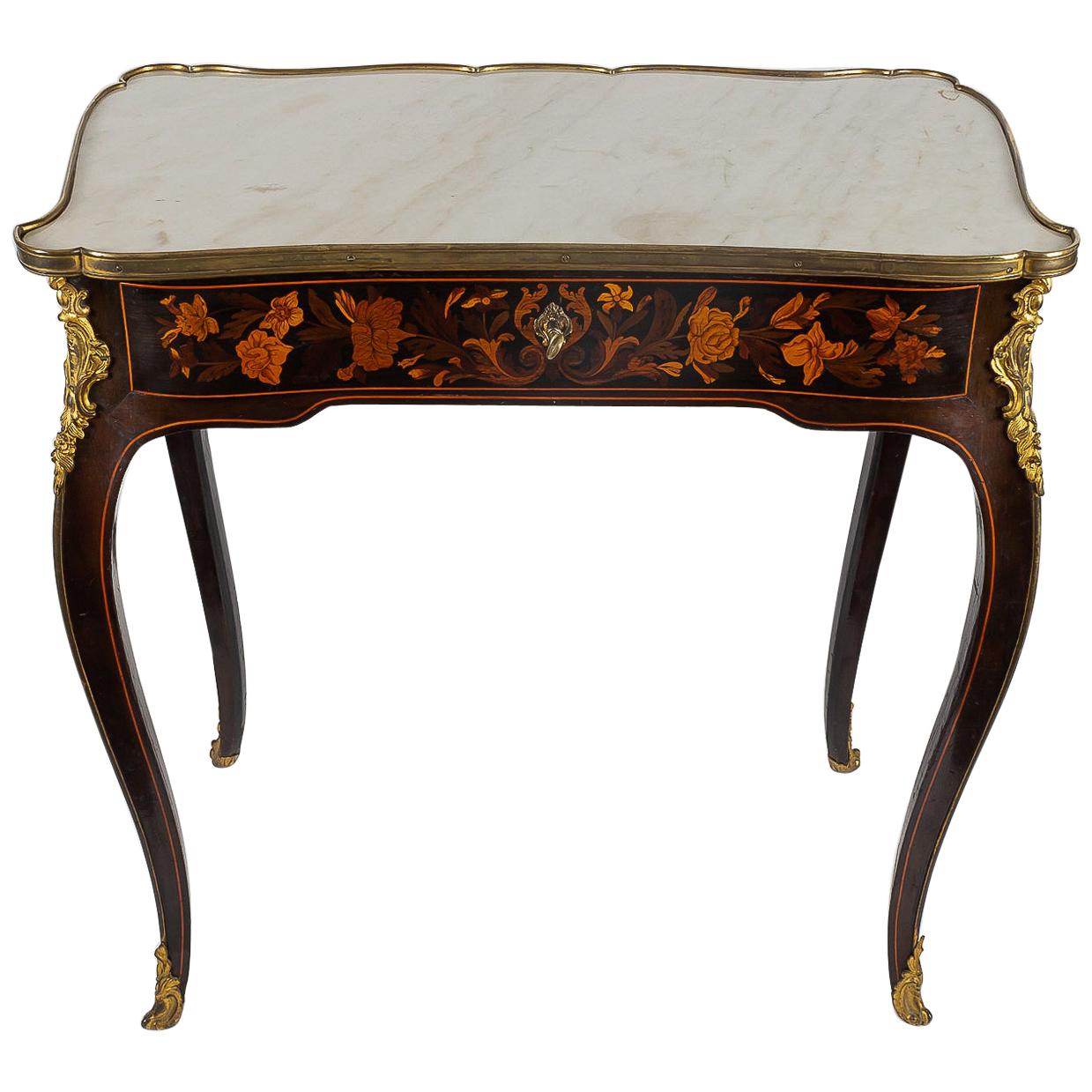 Louis XV Style Coffee Table with Jasmine Marquetry French Napoleon III Period