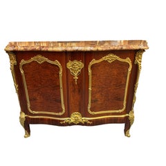 Louis XV style commode/cabinet two doors with bronze mounts and marble top