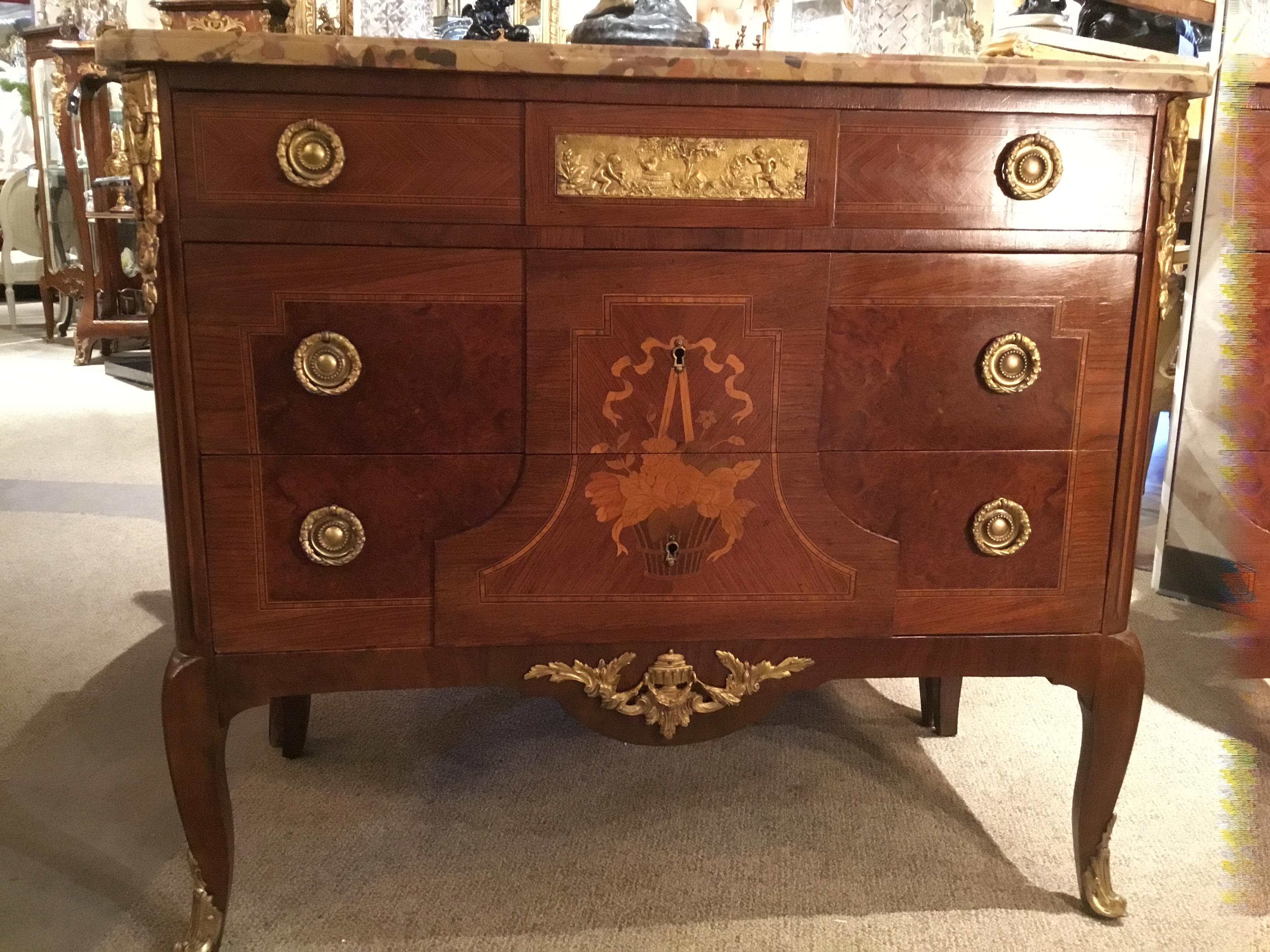 Louis XV-Style Commode or Chest of Drawers Kingwood and Marble Top, 19th Century For Sale 5